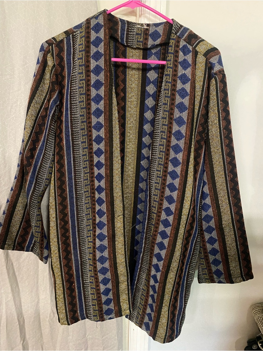 Bohemian Striped Open Front Jacket - Blue, Brown, Black